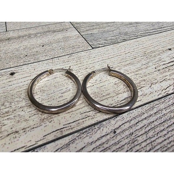 Sterling Silver 925 1.25" Hoop Earrings Stamped 925 Thailand - Picture 4 of 4